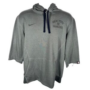 Nike Mens Sz M New York Yankees Half Sleeve French Terry Cotton Hoodie Gray-1304